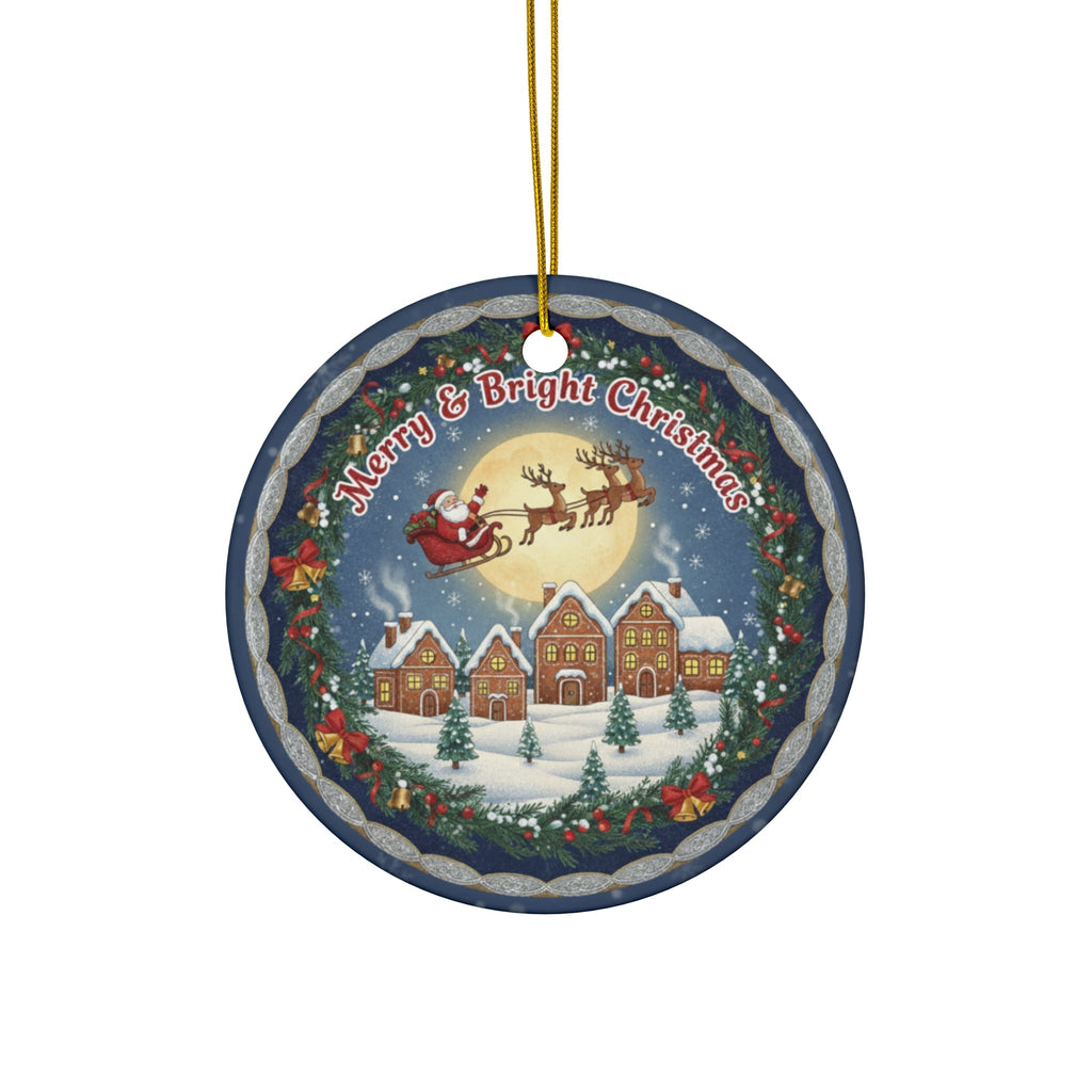Ceramic Christmas Ornament - Merry & Bright Design From Five Frogs Farm Printify
