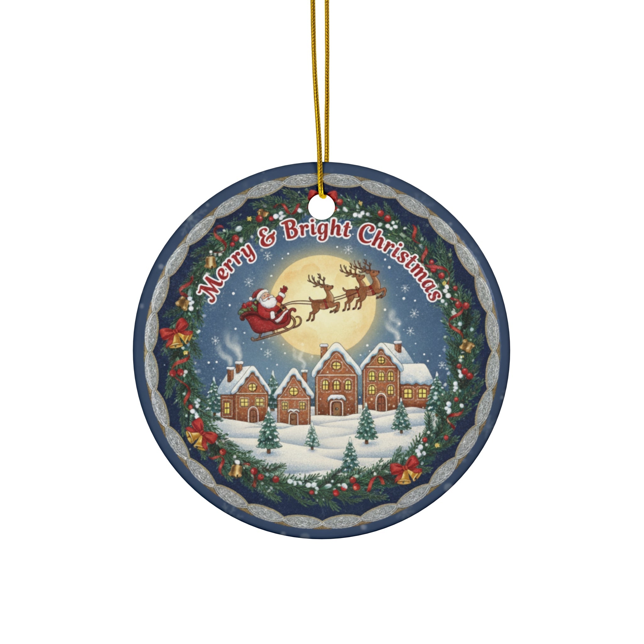 Ceramic Christmas Ornament - Merry & Bright Design From Five Frogs Farm Printify