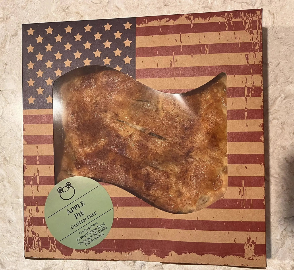 Apple pie GF with a label on a distressed American flag background