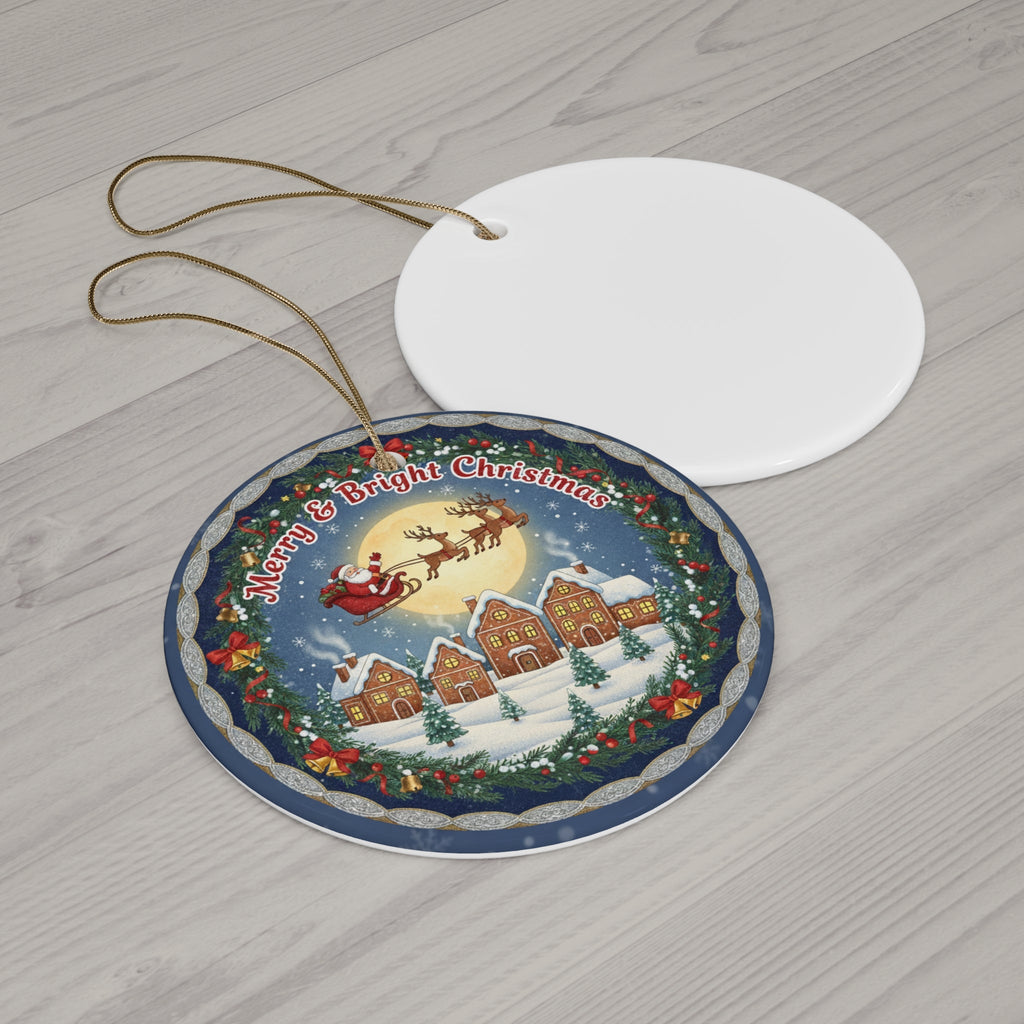 Ceramic Christmas Ornament - Merry & Bright Design From Five Frogs Farm Printify